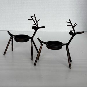 Set of 2 Metal Christmas Reindeer Votive Candleholders 5 in.